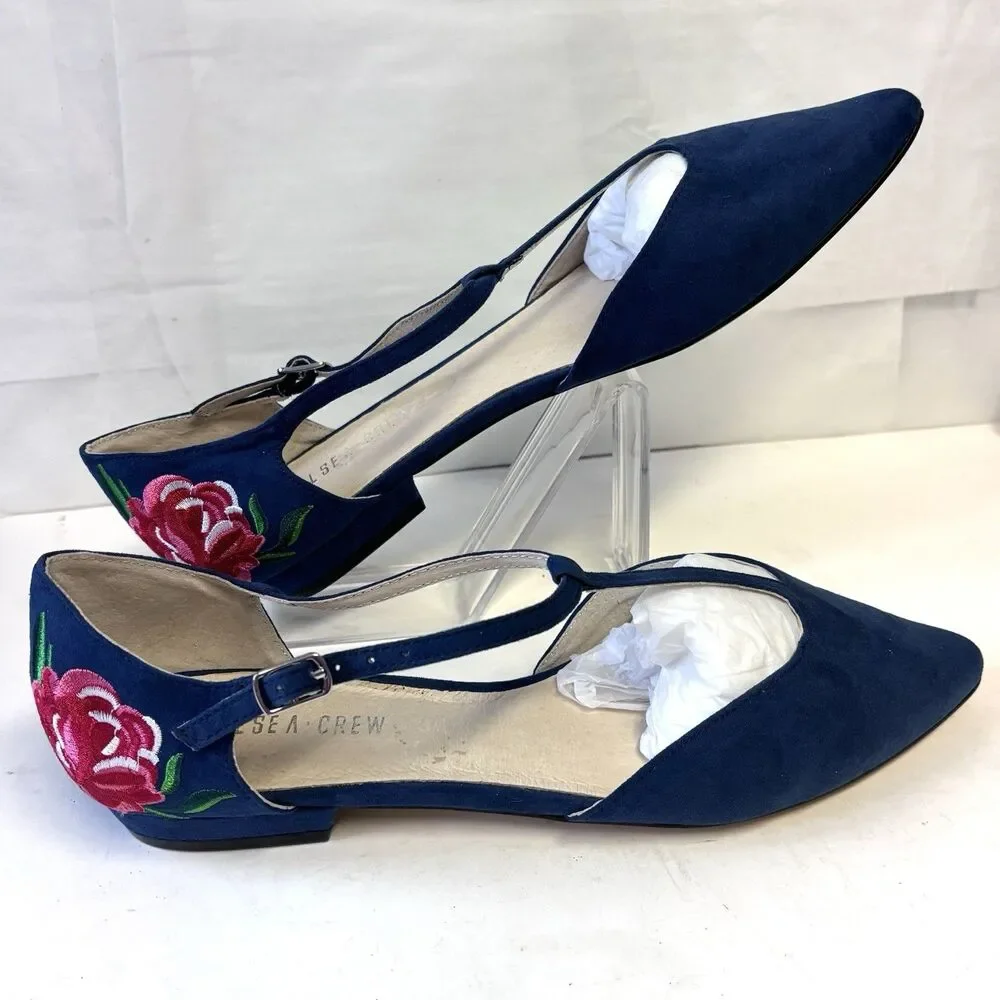 Chelsea Crew Garden Pointed Toe Flats Blue With Embroidery Women’s 40/US-9